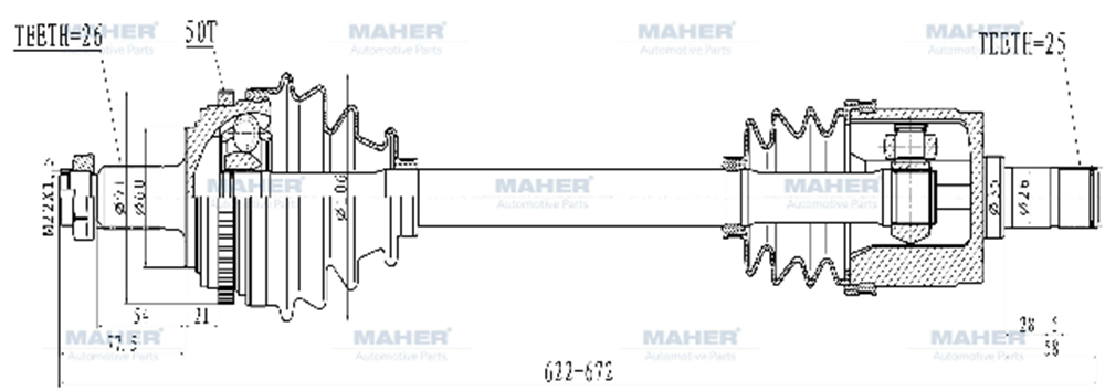 AKS KOMPLE ÖN CIVIC 01-06 / SAĞ M-T 1.6 ABSLİ 50 DİŞ 622mm