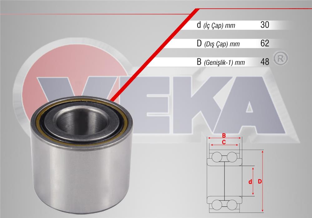 ARKA TEKERLEK RULMANI SOL-SAG KAMPANALI FREN 30X62X48 208 12-