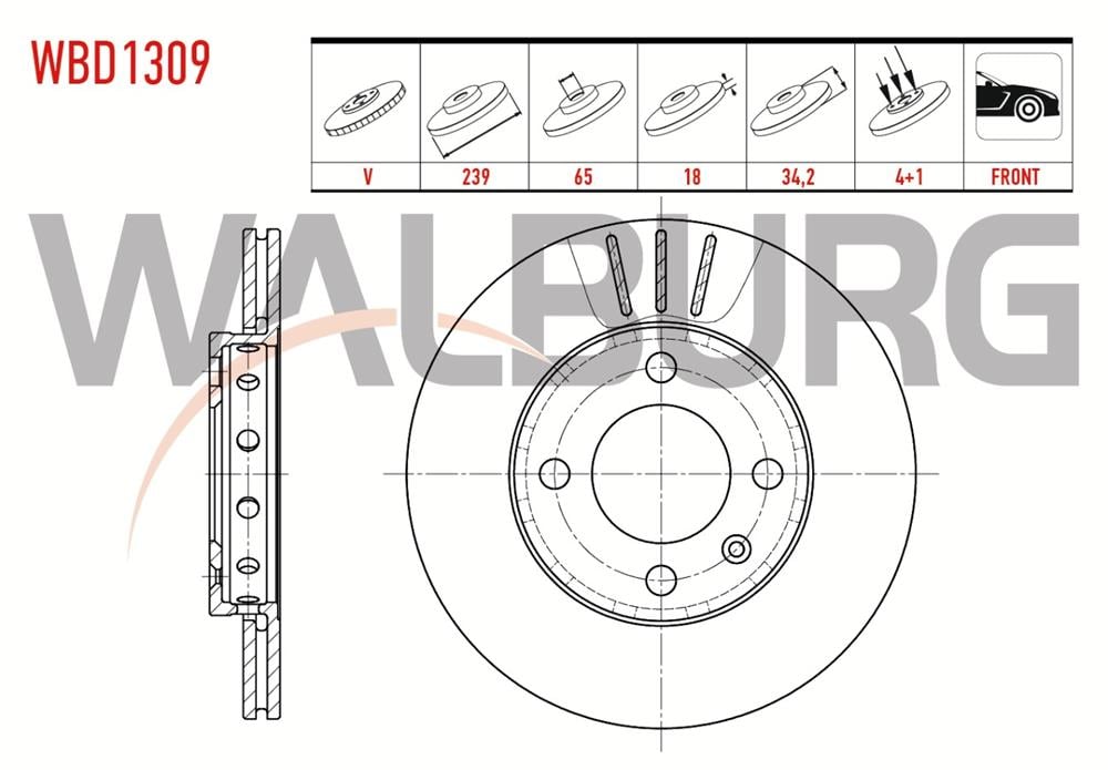 FREN DISKI ON HAVALI 4 BJN 239X18X65X34,2 VOLKSWAGEN POLO  1.9D -  1995-2001