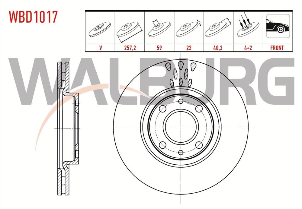 FREN DISKI ON HAVALI 4 BJN 257,2X22X59X40,3 FIAT LINEA  - 1.4 2007-