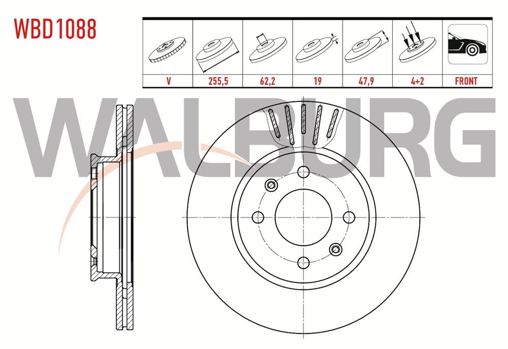 HYUNDAİ GETZ 02-11 DİZEL ÖN FREN DİSK 255MM (WALBURG)