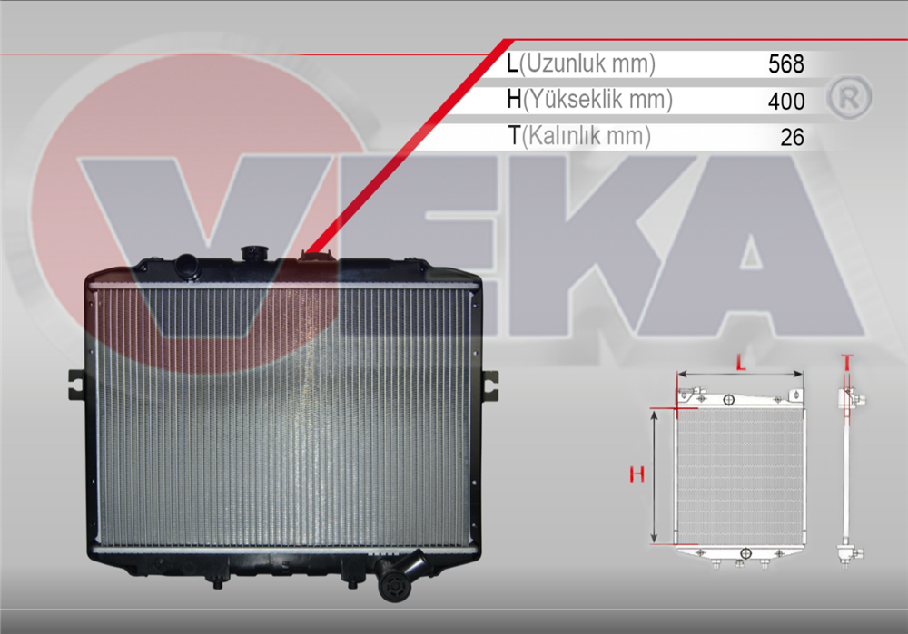 HYUNDAI H100 MIN.-KMY. 97-04 SU RADYATÖRÜ BRAZING KULAKLI (VEKA)