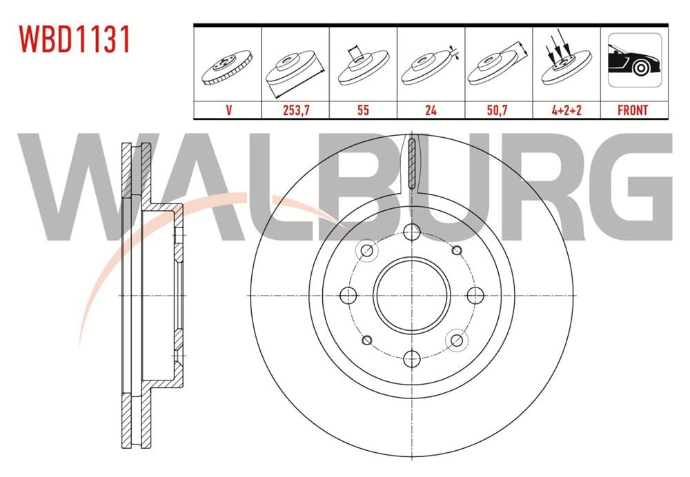 KİA RİO 00-05 ÖN FREN DİSKİ 51712-FD300 253MM 4 BİJON (WALBURG)