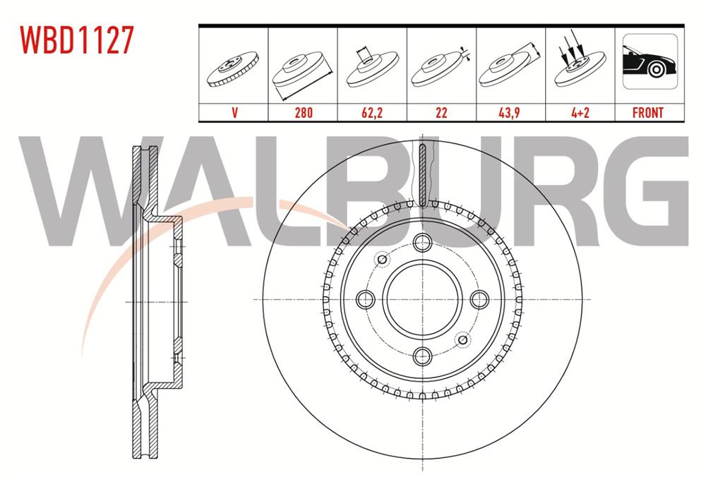 KIA RİO 11-14 ÖN FREN DİSKİ 280MM 4 BİJON 51712-1W050(WALBURG)