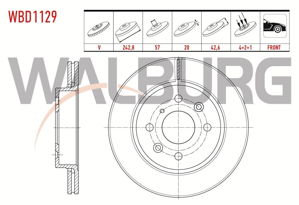 KİA SEPHİA 93-01 1,5/1,6  ÖN FREN DİSK 4 BİJON 242,8X20X57X42,6 (WALBURG)