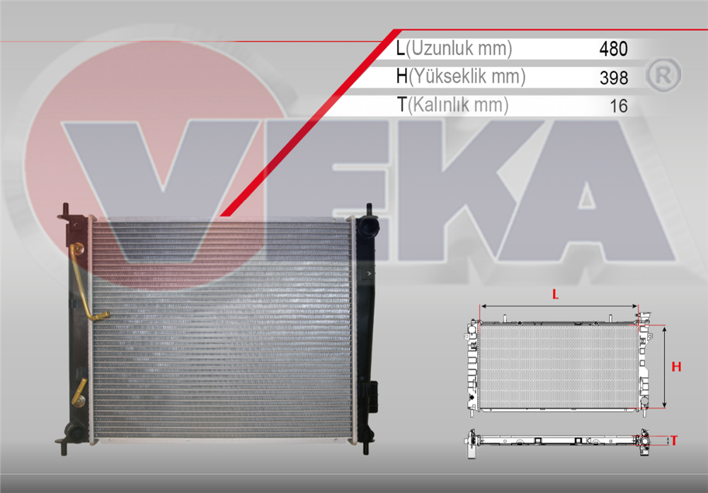 KIA SOUL 2009=> SU RADYATÖRÜ 1,6 DİZEL OTOMATİK-KLİMALI 480X398X16 (VEKA)