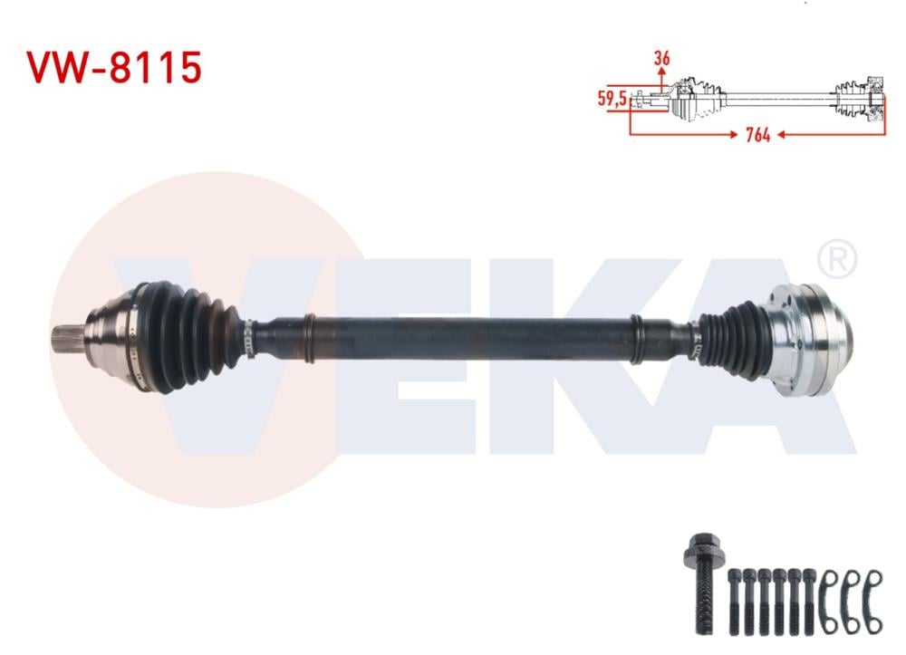 KOMPLE AKS SAG ÖN UZUNLUK 764mm VOLKSWAGEN  JETTA III (1K2) 1.4 TSI A-T 2005-2010