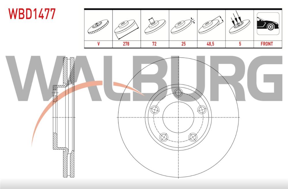 MAZDA 3 03-09 1,6 ÖN FREN DİSK 5 BİJON 278X25X72X48,5 (WALBURG)