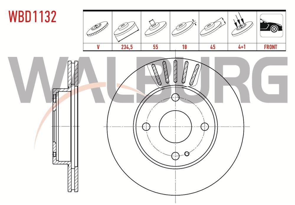 MAZDA 323 89-96 ÖN FREN DİSKİ 234.5MM 4 BİJON (WALBURG)