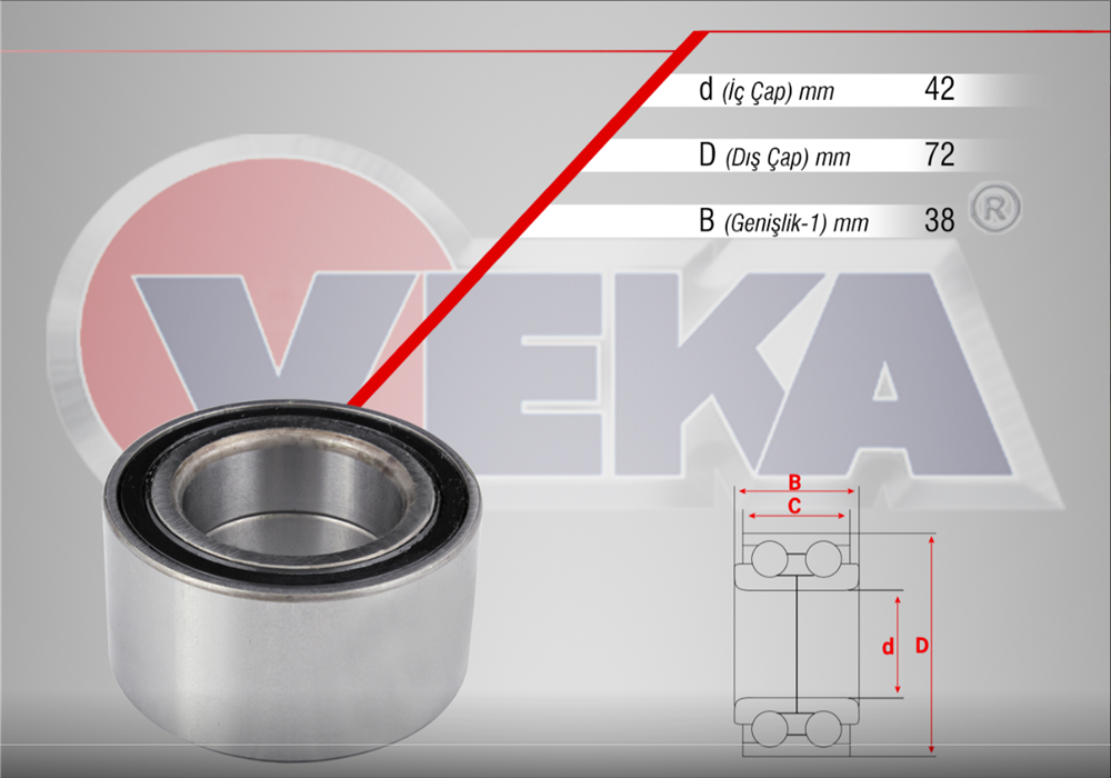 MAZDA 626 87-92 ÖN TEKER RULMANI 42X72X38 (VEKA)