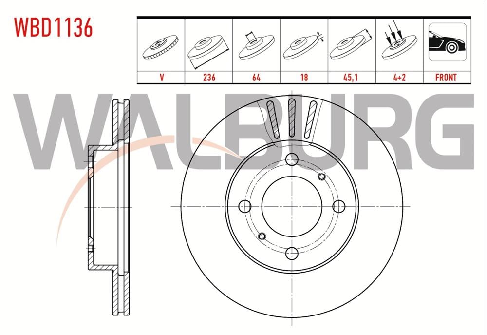 MITSUBISHI CARISMA 95-06 ÖN FREN DİSK 236MM 4 BIJON (WALBURG)