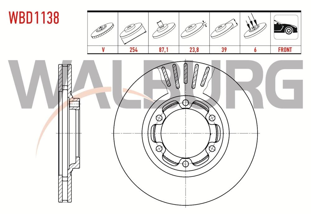 MITSUBISHI L200 96-07  ÖN FREN DİSK 254X23,8X87,1X39 (WALBURG)