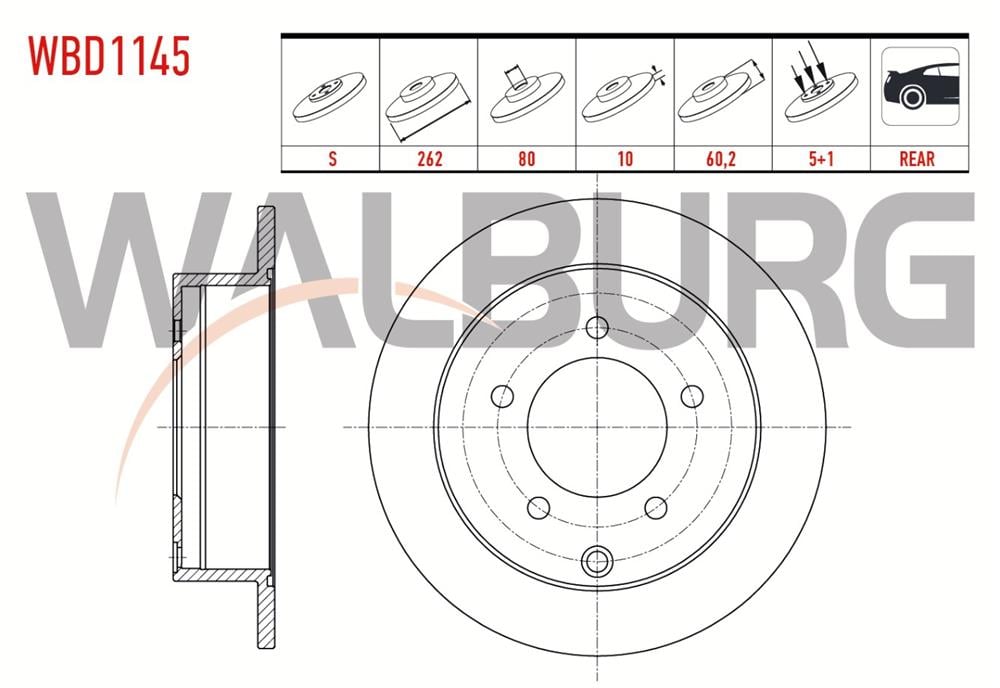 MITSUBISHI LANCER 08- ARKA FREN DİSK 262MM (WALBURG)