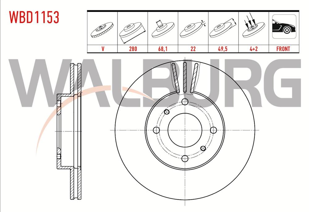 NİSSAN ALMERA 00-07 ÖN FREN DİSK 280X22X68,1X49,5 (WALBURG)