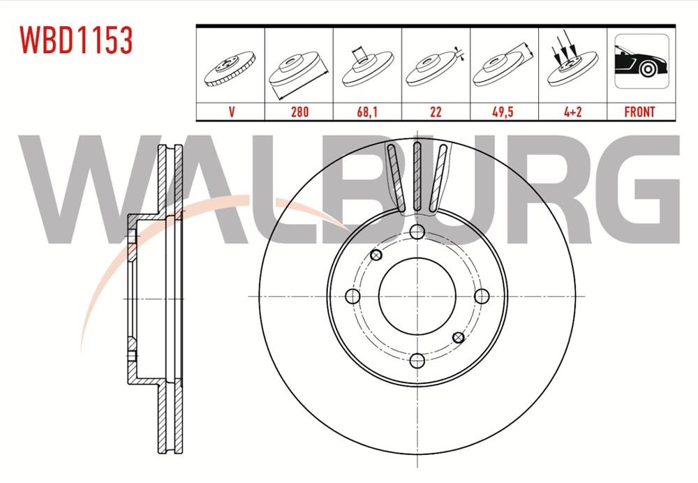 NİSSAN PRİMERA 96-01  ÖN FREN DİSK 280X22X68,1X49,5 (WALBURG)