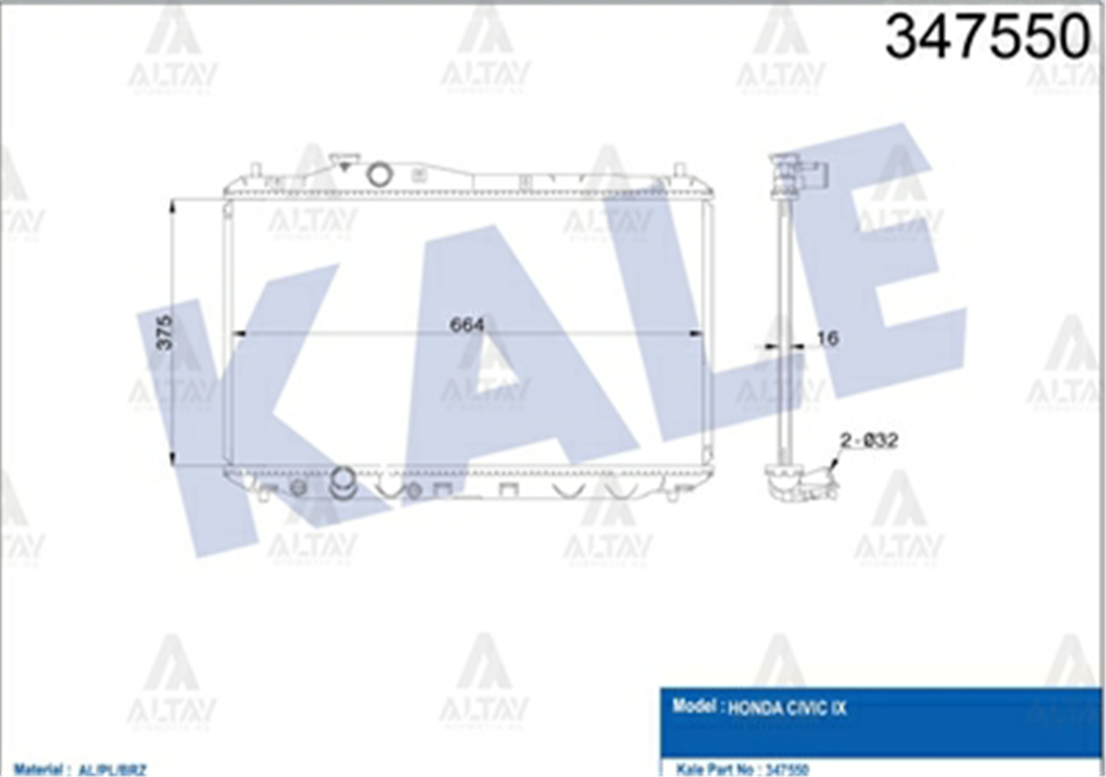 RADYATÖR SU CIVIC 12-16 FB7 1.6 İ-VTEC M-T BRAZING