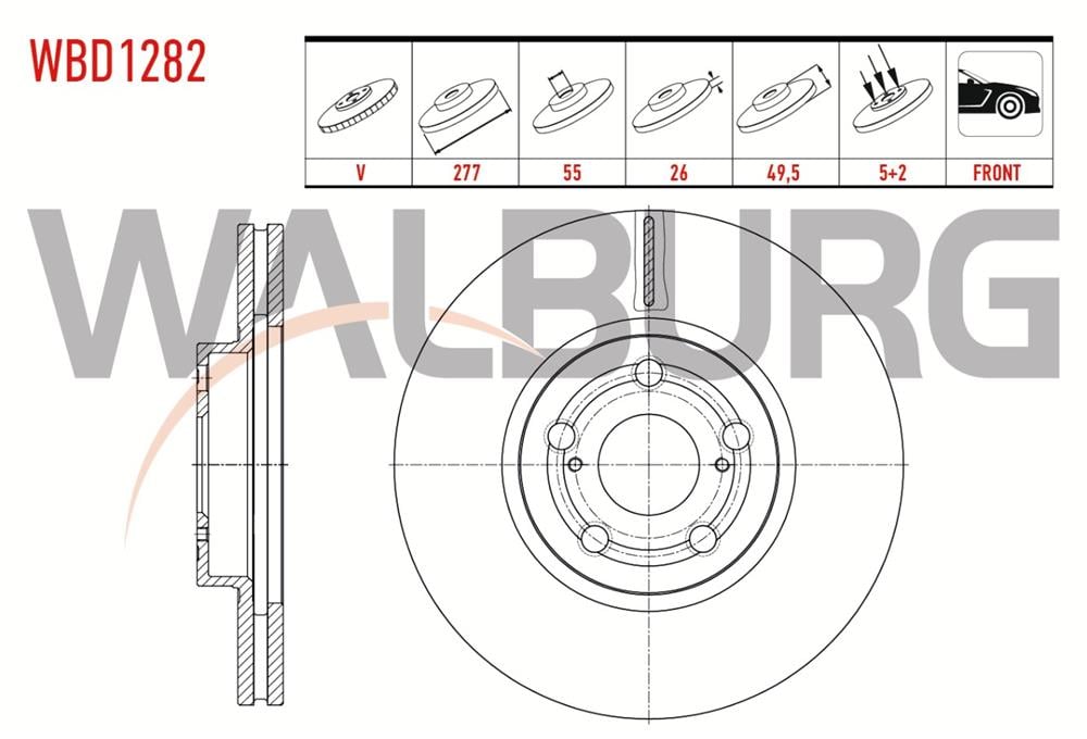 TOYOTA AVENSİS 03-08 ÖN FREN DİSKİ 277MM 5 BİJON 5 BİJON(WALBURG)