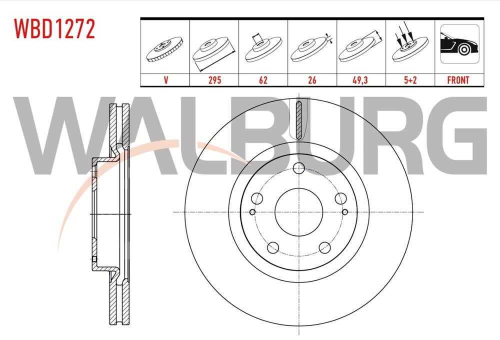 TOYOTA AVENSİS 03-09 ÖN FREN DİSK 295MM 5 BİJON (WALBURG)