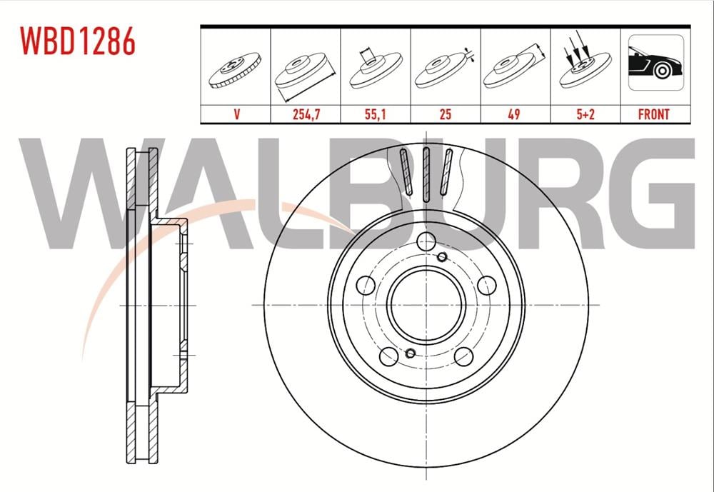 TOYOTA CARINA 92-97 ÖN FREN DİSKİ 255MM (WALBURG)