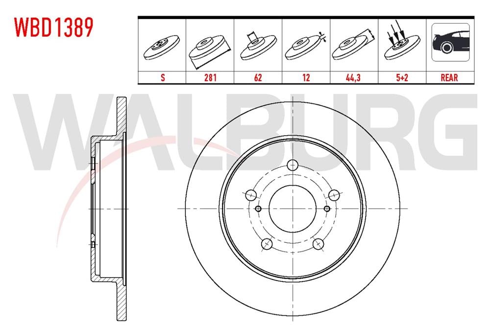 TOYOTA CHR 16=> ARKA FREN DİSKİ 281MM 5 BIJON 42431-78010 (WALBURG)