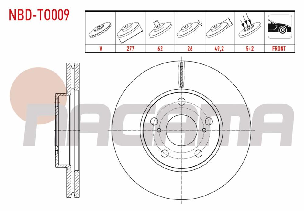 TOYOTA COROLLA 07-18 ÖN FREN DİSKİ 277MM 5 BIJON (NAGAMA)