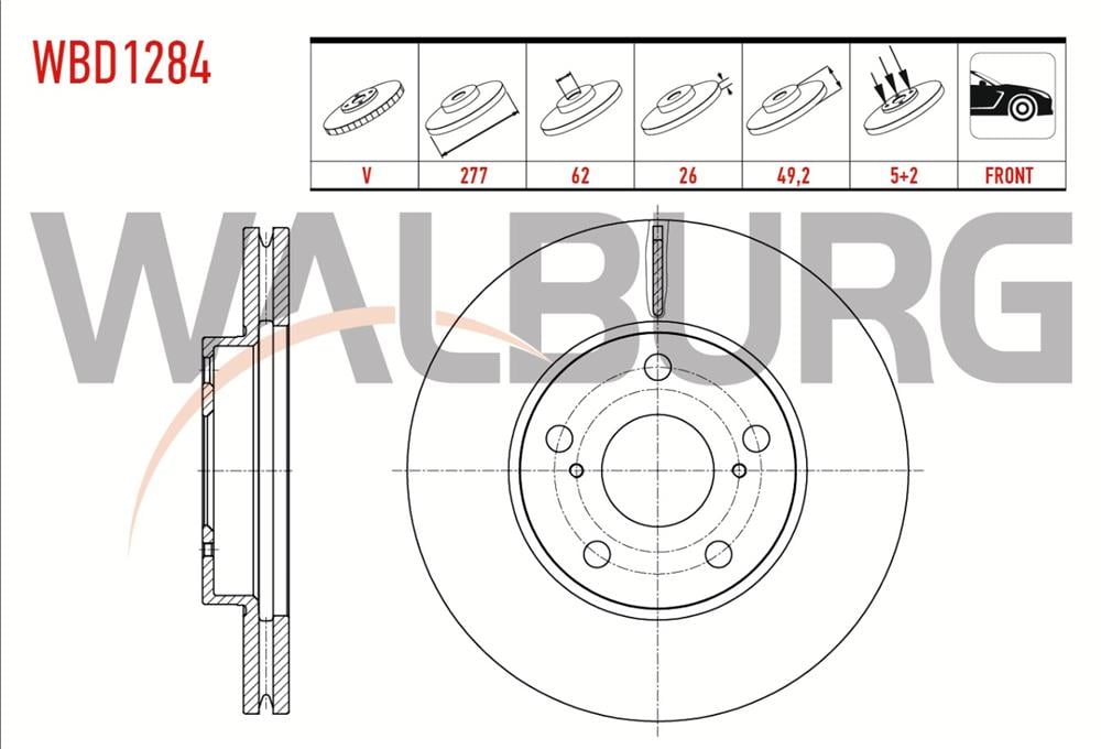 TOYOTA COROLLA  12=> ÖN FREN DİSKİ 277MM (WALBURG)