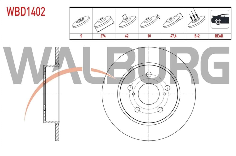TOYOTA COROLLA 2019=>  ARKA FREN DİSK 274MM 5 BIJON 42431-02320 (WALBURG)