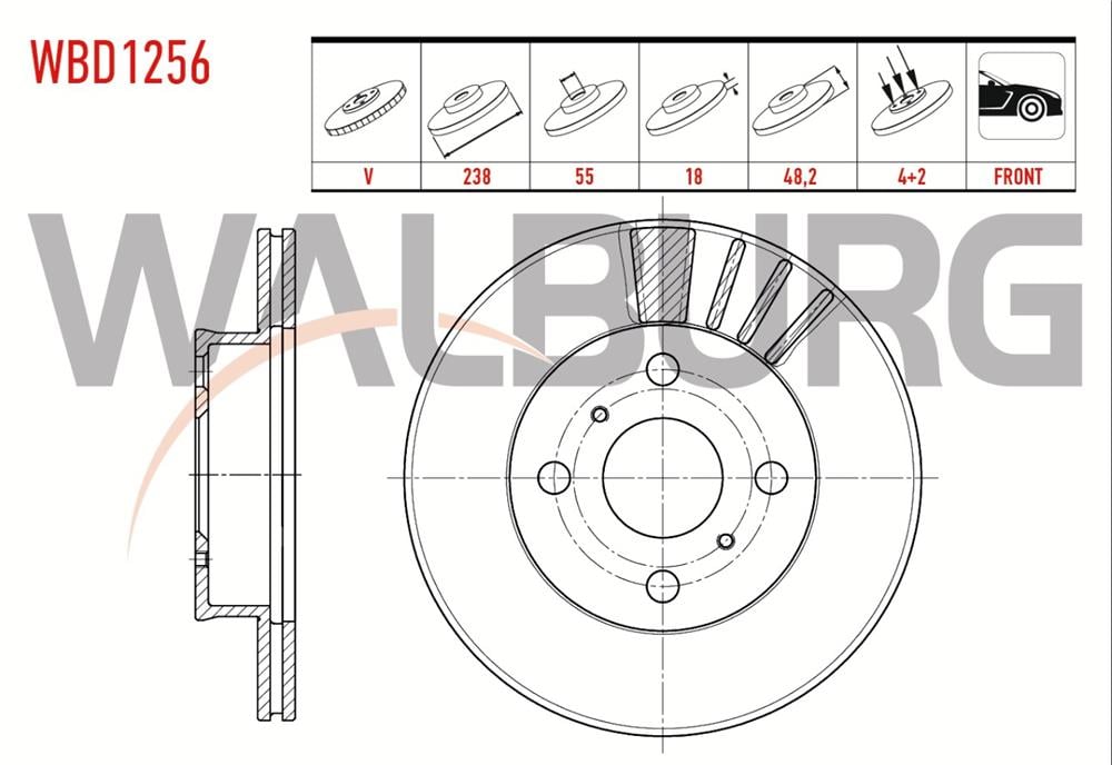 TOYOTA COROLLA 87-95 ÖN FREN DİSKİ HAVALI ÇIKINTILI 238MM 43512-12250(WALBURG)