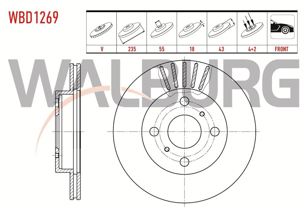 TOYOTA YARİS 99-05 ÖN FREN DİSKİ 235MM (WALBURG)