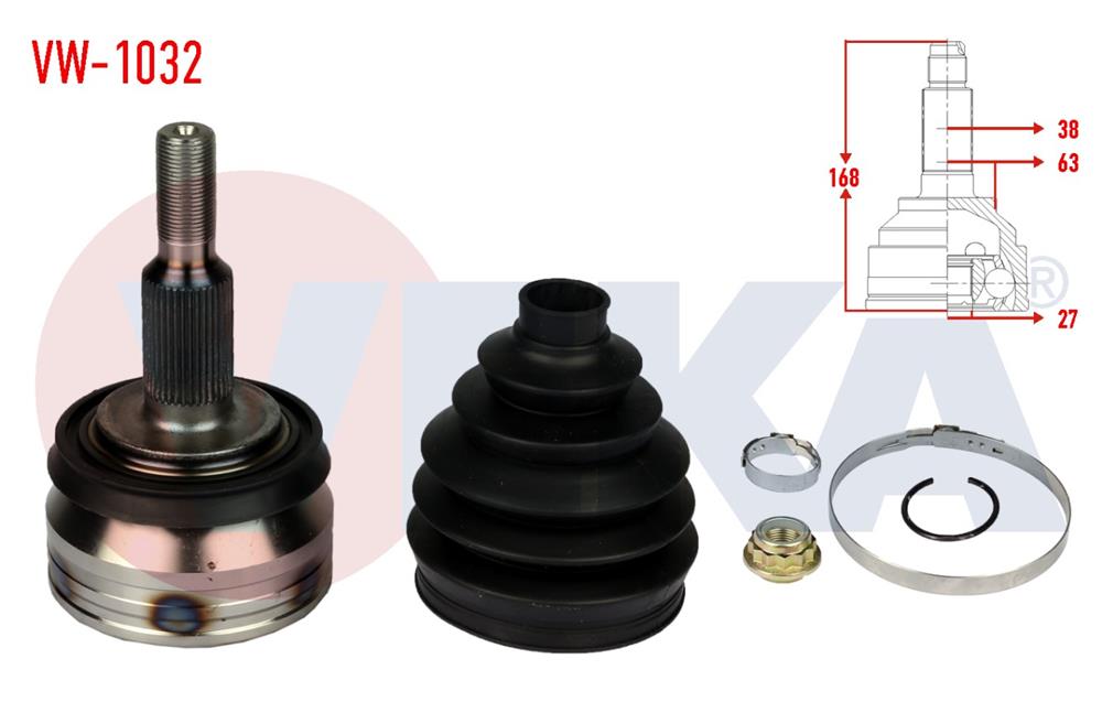 AKS KAFASI SOL-SAG ON DIS 38X27X63 UZUNLUK 168mm VW TRANSPORTER V 1.9 TDI 2003-2011 