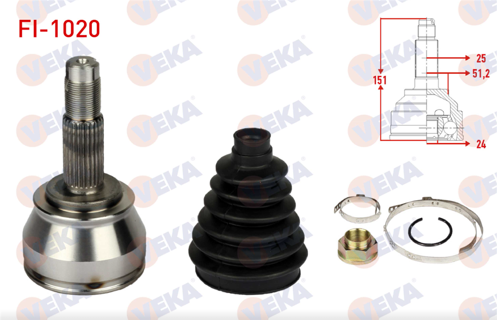 AKS KAFASI SOL-SAG ON DIS FIAT DOBLO (119,223) 1.3 MJT 24X25X51,2 UZUNLUK 151,5 mm 2001-2010 