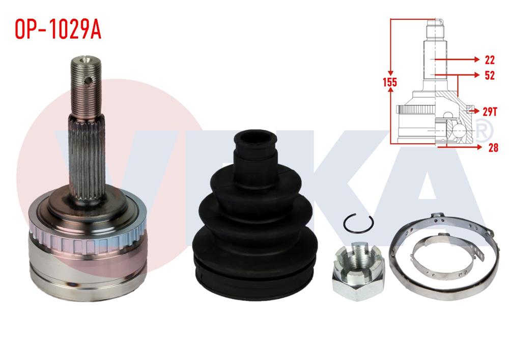 AKS KAFASI SOL-SAG ON DIS OPEL CORSA B 1.2i 16v INCE FREZE ABSLI 29 DIS 22X28X52 UZUNLUK 155,7 mm 1993-2000	