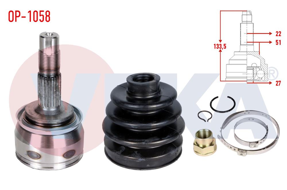AKS KAFASI SOL-SAG ON DIS OPEL CORSA D 1.2 22X27X51 UZUNLUK 133.5mm 2006-2014	