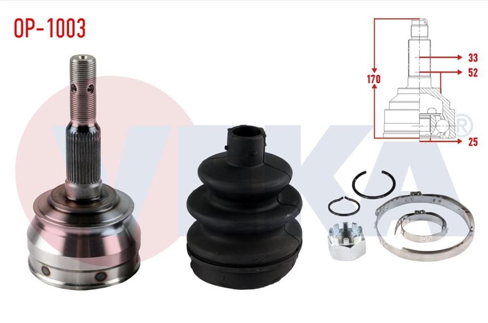 AKS KAFASI SOL-SAG ON DIS OPEL VECTRA A 1.6 33X25X52 UZUNLUK 169,9 mm 1988-1995	
