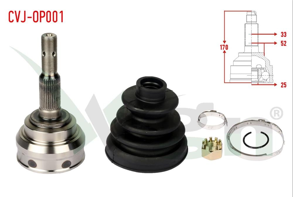 AKS KAFASI SOL-SAG ON DIS OPEL VECTRA B 1.8i 16v 33X25X52 UZUNLUK 170,8 mm 1995-2003