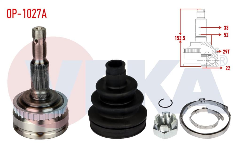 AKS KAFASI SOL-SAG ON DIS OPEL VECTRA B 1.6i ABSLI 29 DIS 33X22X52 UZUNLUK 153,5mm 1995-2003	
