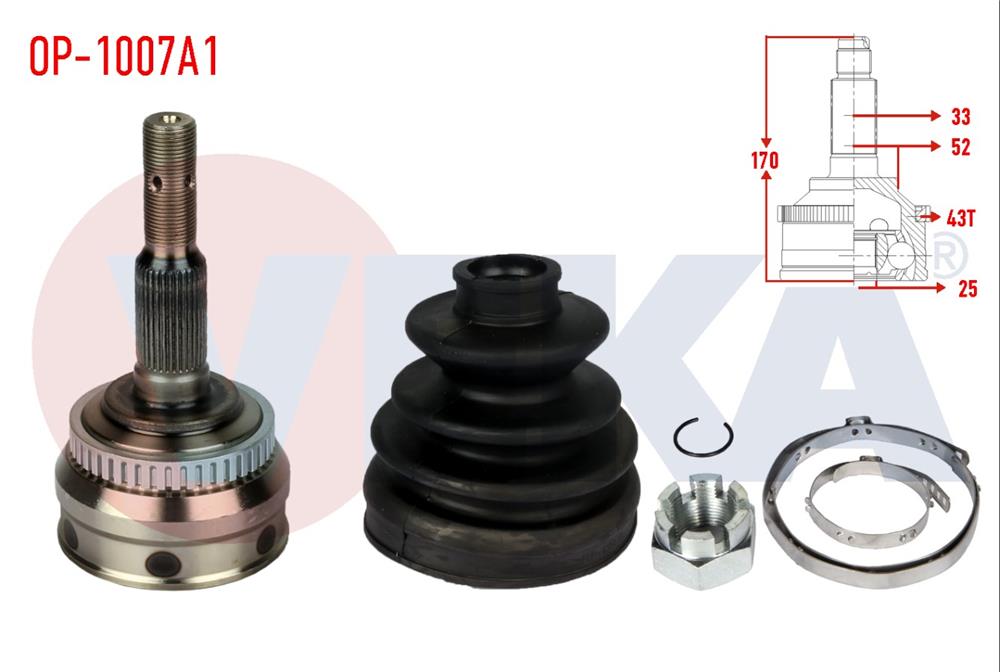 AKS KAFASI SOL-SAG ON DIS OPEL VECTRA A 2.0 ABSLI 43 DIS 33X25X52 UZUNLUK 170,8 mm 1988-1995	