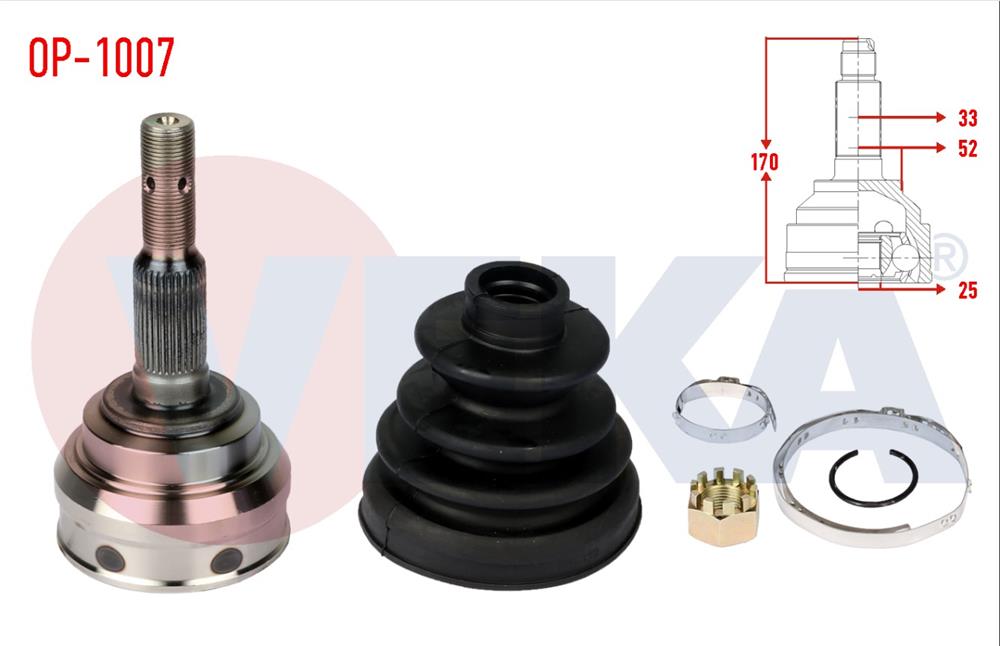 AKS KAFASI SOL-SAG ON DIS OPEL VECTRA B 1.8i 16v 33X25X52 UZUNLUK 170,8 mm 1995-2003	