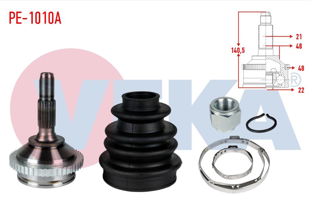 AKS KAFASI SOL-SAG ON DIS PEUGEOT 206 (2A/C) 1.6i 16v ABSLI 48 DIS DISTAN SEGMANLI 21X22X48 UZUNLUK 140,5 mm 1998-2006	