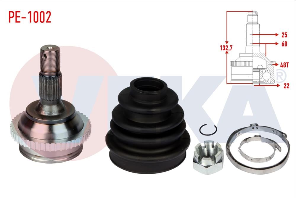 AKS KAFASI SOL-SAG ON DIS PEUGEOT 206 (2A/C) 1.4i 16v TU5J4 ABSLI 48 DIS 25X22X60 UZUNLUK 132,7 mm 1998-2006	