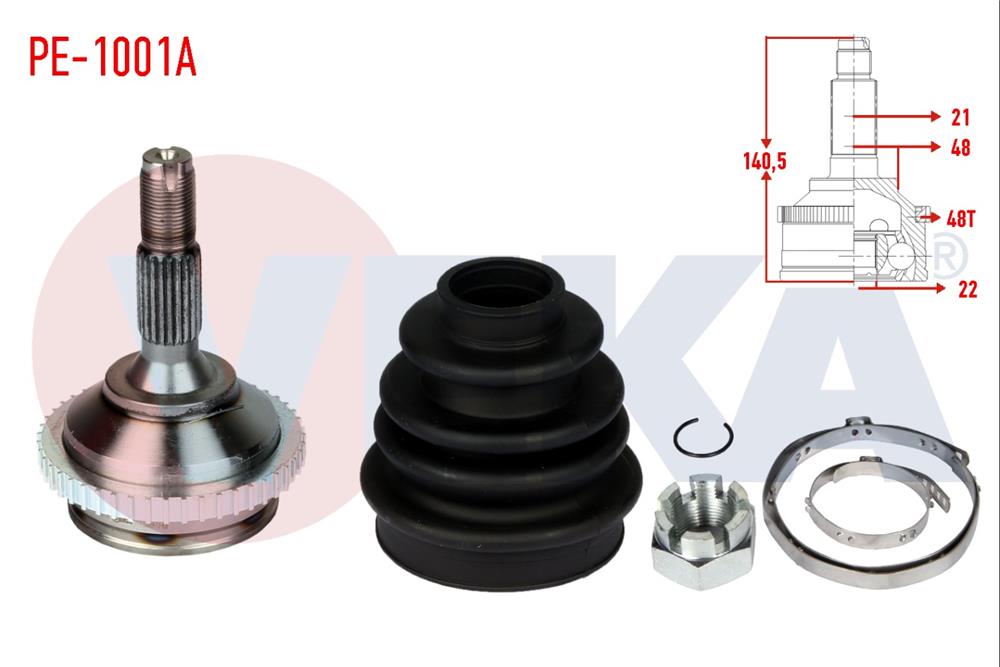 AKS KAFASI SOL-SAG ON DIS PEUGEOT 206 (2A/C) 1.6i 16v ABSLI 48 DIS ICTEN SEGMANLI 21X22X48 UZUNLUK 140,5 mm 1998-2006	