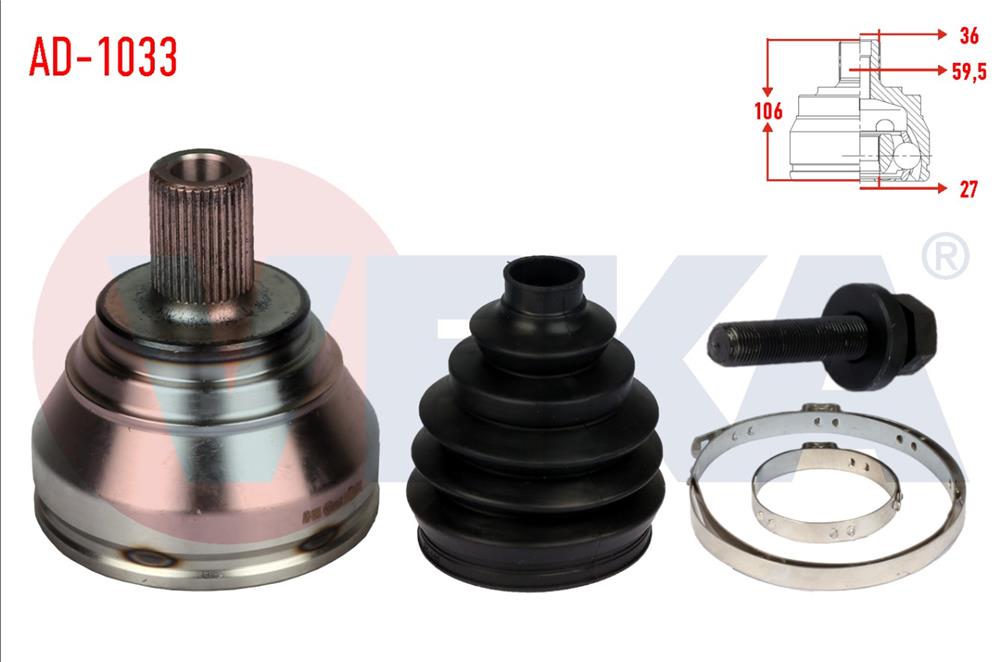 AKS KAFASI SOL-SAG ON DIS VOLKSWAGEN CADDY III (2KA,2KH,2CA,2CH) 1.9 TDI 36X27X59.5 UZUNLUK 105mm 2004-2010	