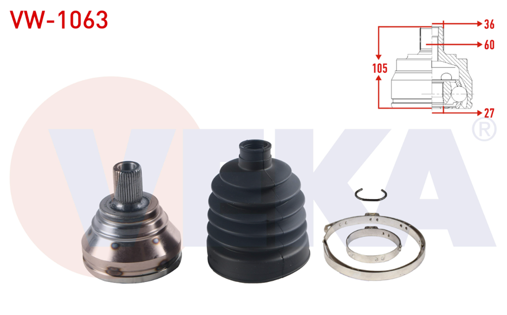 AKS KAFASI SOL-SAG ON DIS VOLKSWAGEN GOLF VII (5G1) 1.6 TDI 36X27X60 UZUNLUK 105 mm 2012- 