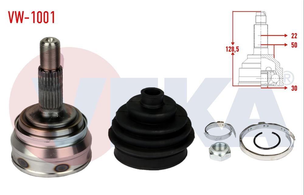 AKS KAFASI SOL-SAG ON DIS VOLKSWAGEN GOLF I (17) 1.1 22X30X50 UZUNLUK 130 mm 1974-1985	