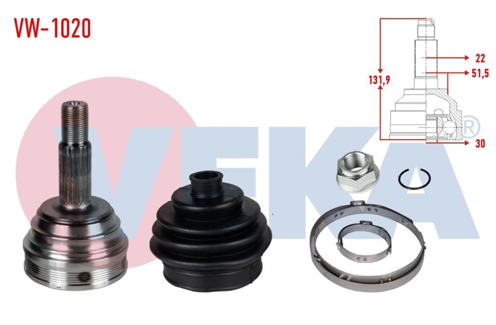 AKS KAFASI SOL-SAG ON DIS VOLKSWAGEN POLO (9N_) 1.4i 16v 22X30X51,5 UZUNLUK 131,9 mm 2001-2012	