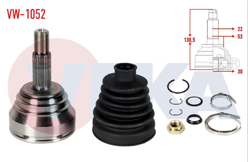 AKS KAFASI SOL-SAG ON DIS VOLKSWAGEN POLO (6N2) 1.4 TDI 22X30X53 UZUNLUK 138.50mm 1999-2001	