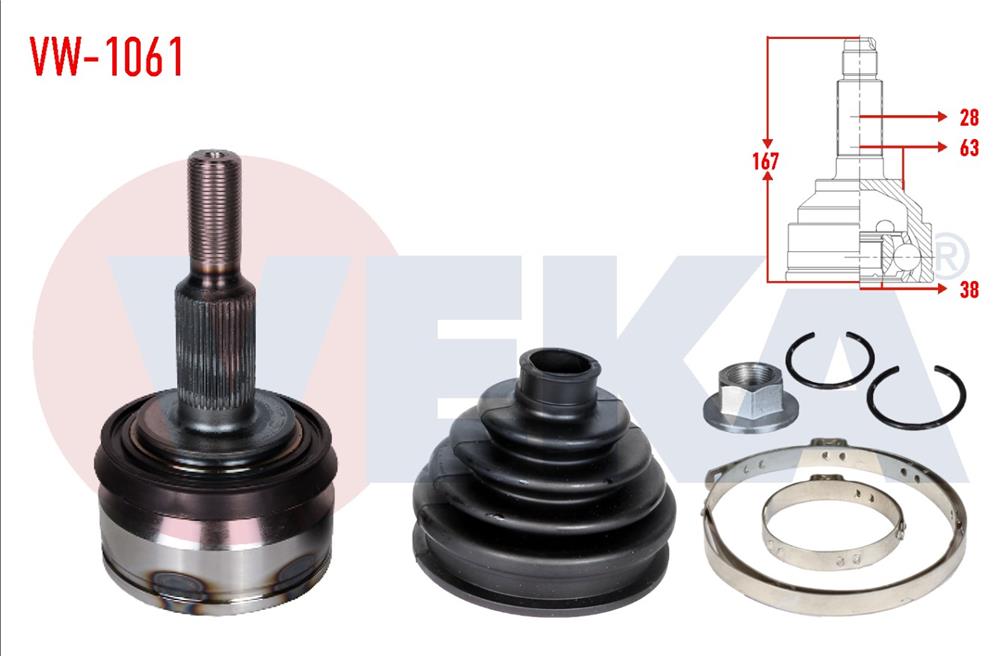 AKS KAFASI SOL-SAG ON DIS VOLKSWAGEN TRANSPORTER VI 2.0 TDI M-T 38X28X63 UZUNLUK 167mm 2009-	