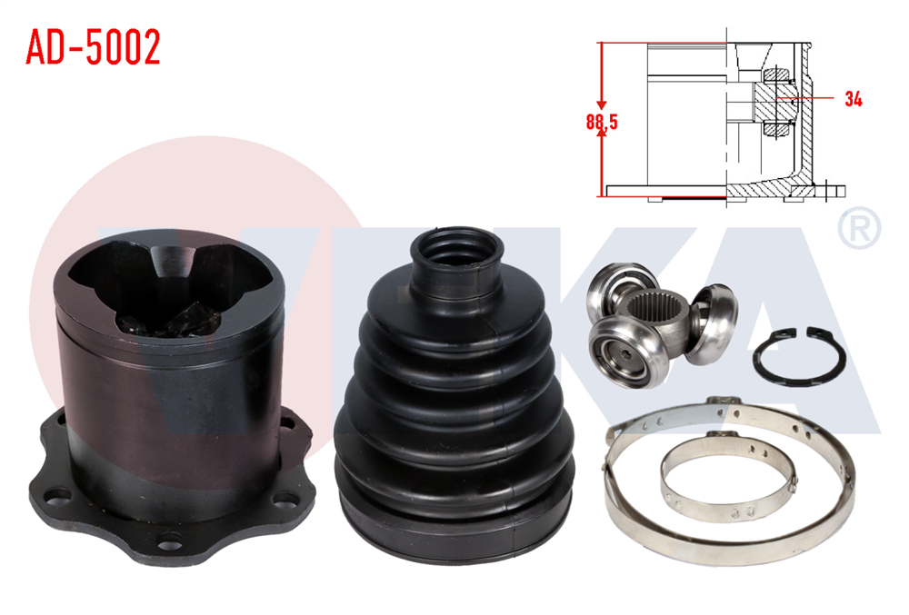 AKS KAFASI SOL-SAG ON IC AUDI A4 (8K2,B8) 2.0 TDI FREZE DIS 34 UZUNLUK 88,50mm 2007-2015 