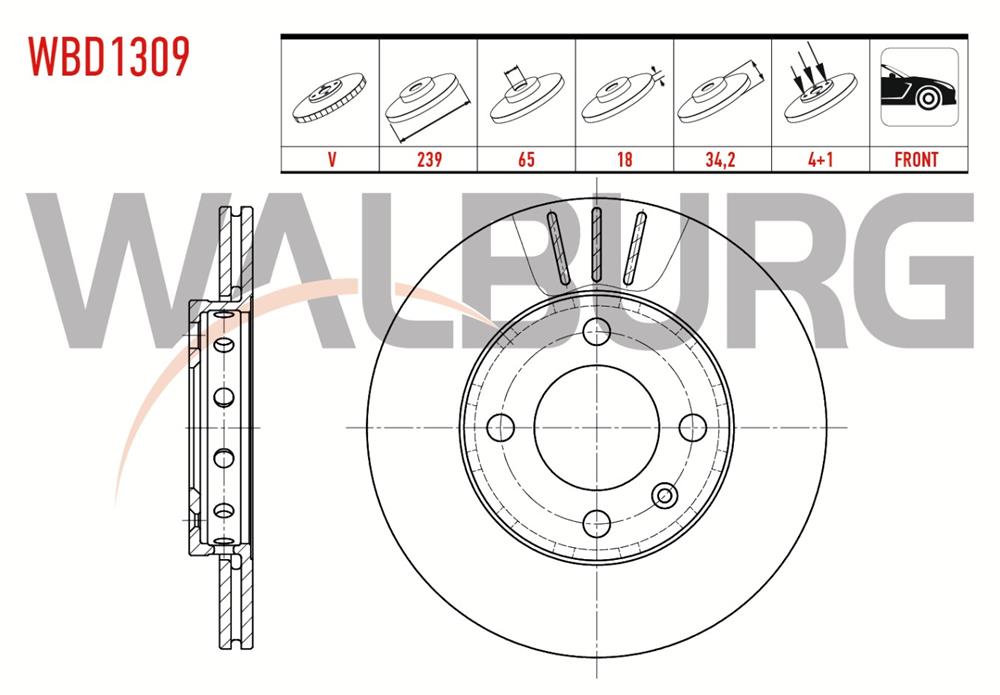 FREN DISKI ON HAVALI 4 BJN 239X18X65X34,2 VOLKSWAGEN POLO 1.6i -  1994-1999 