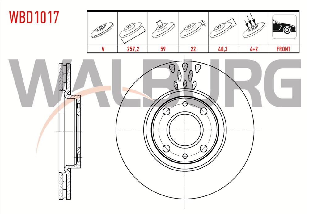 FREN DISKI ON HAVALI 4 BJN 257,2X22X59X40,3 FIAT LINEA  - 1.4 2007-
